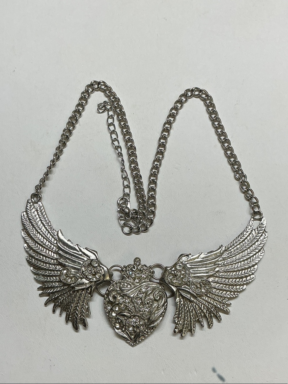 Silver Winged Heart Statement Necklace - Women Jewelry